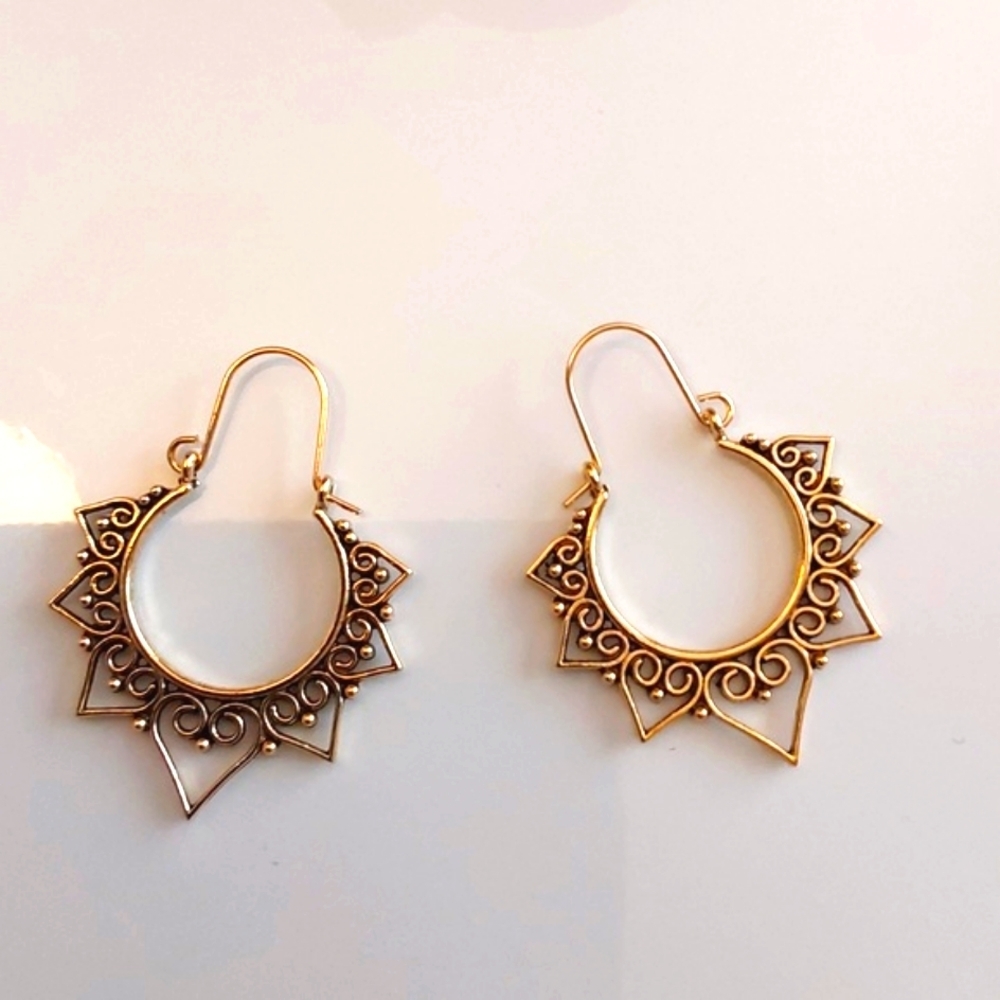 Boho Tribal Star Heart Hoop Earrings